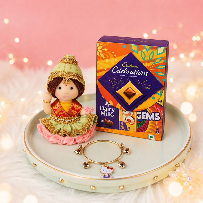 Lucky Lakshmi & Tiny Treasures Rakhi Combo with Free Cadbury