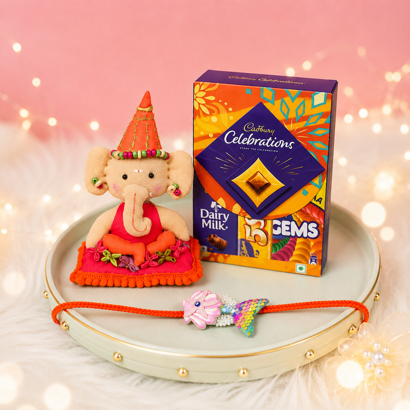 Ganesha Plush & Mermaid Rakhi Combo with Free Cadbury