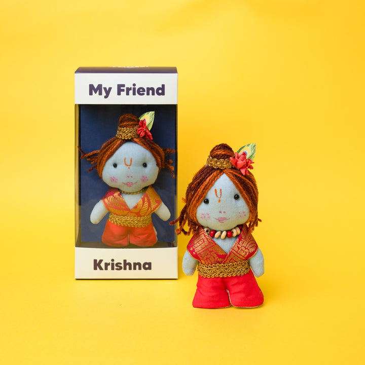 Krishna Plush Toy & Unicorn Bro Rakhi Gift Combo with Free Cadbury Celebrations