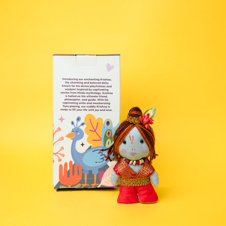 Krishna Plush Toy & Unicorn Bro Rakhi Gift Combo with Free Cadbury Celebrations