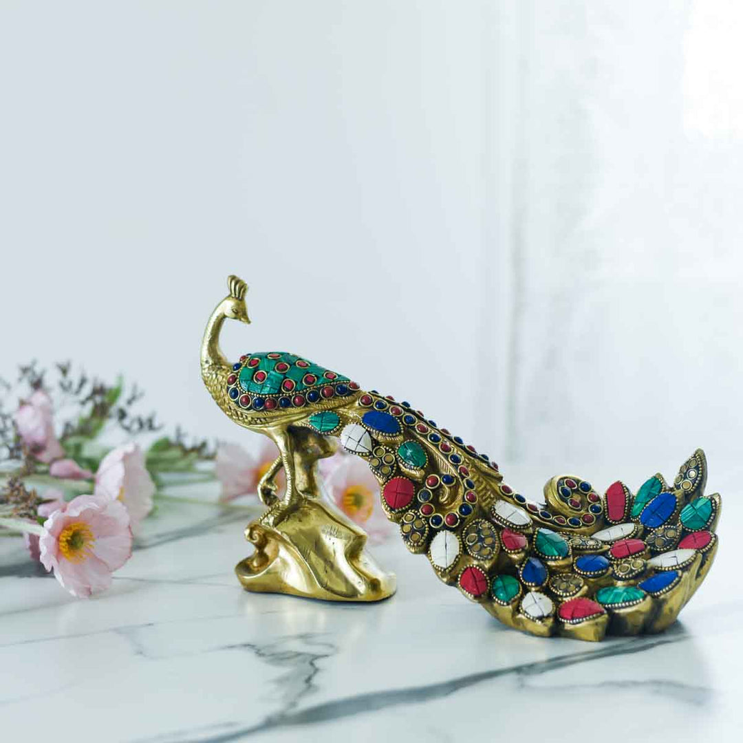 Peacock Brass Idol
