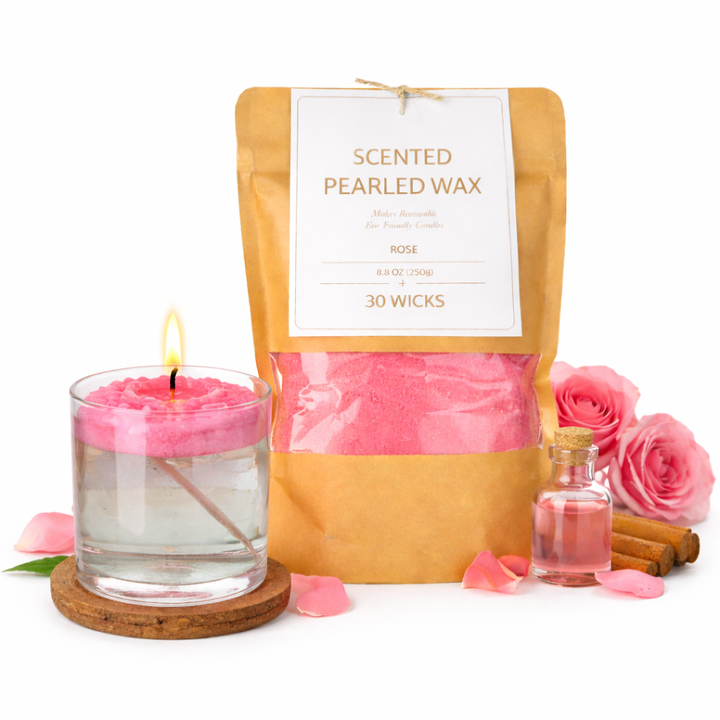 Scented Pearled Wax + 30 Wicks - Rose
