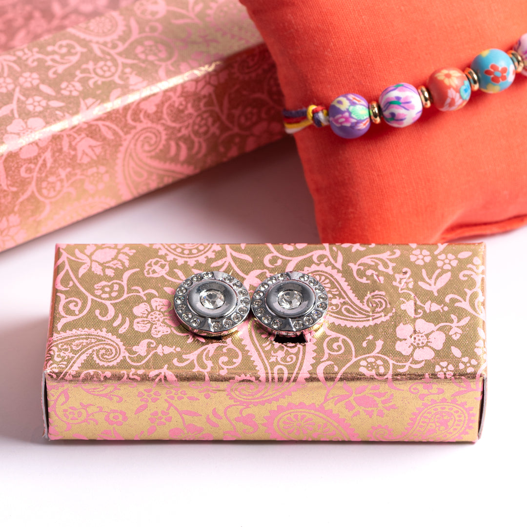 Floral Beaded Rakhi with Cufflinks Gift Set