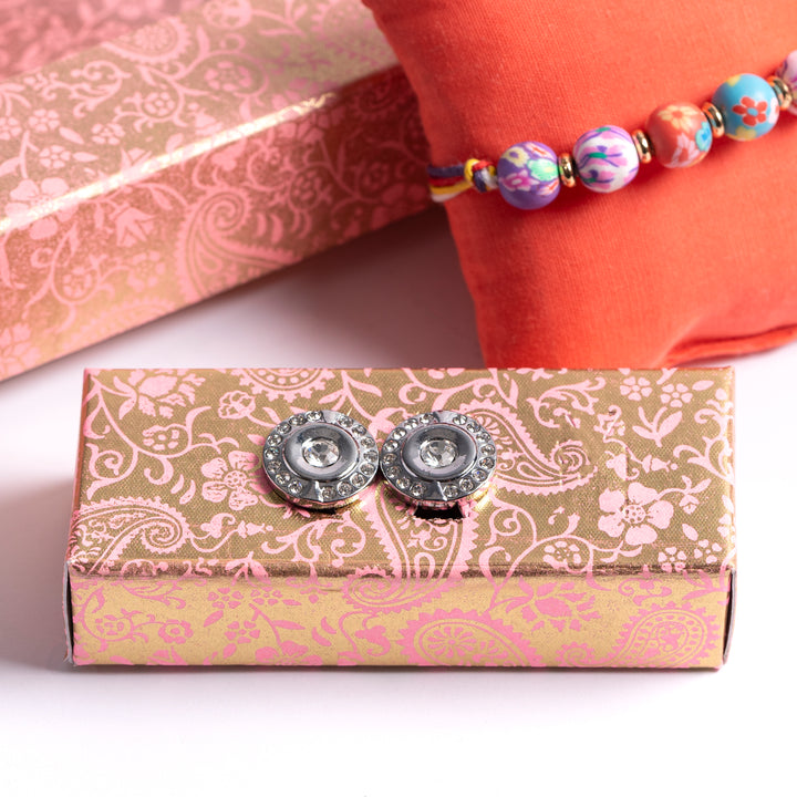 Floral Beaded Rakhi with Cufflinks Gift Set