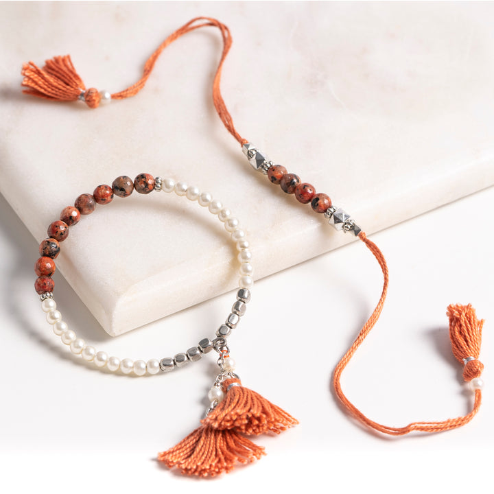 Orange Beaded Bhaiya Bhabhi Rakhi