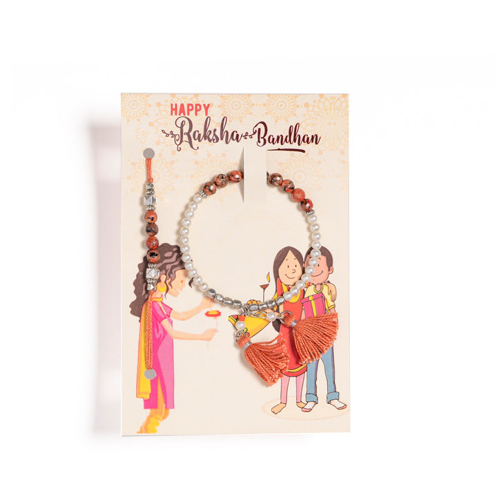 Orange Beaded Bhaiya Bhabhi Rakhi