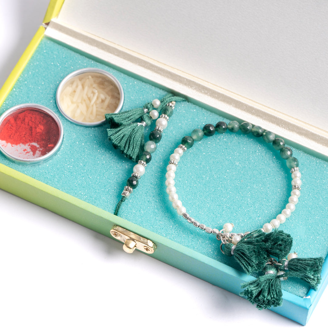 Dark Green Couple Rakhi Gift Set
