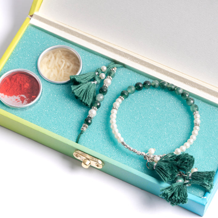 Dark Green Couple Rakhi Gift Set