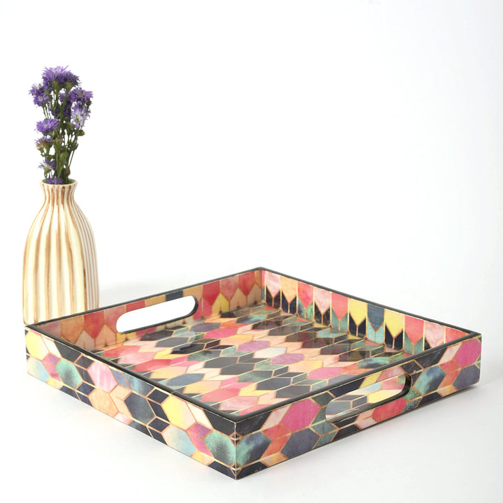 Gold Lined Multicoloured Square Tray
