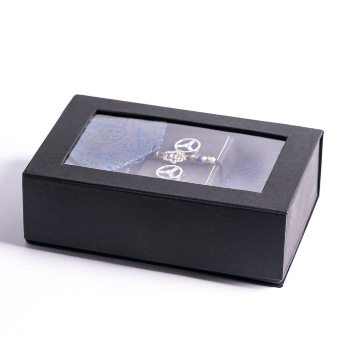Blue-Black Rakhi with Men's Accessories Gift Set