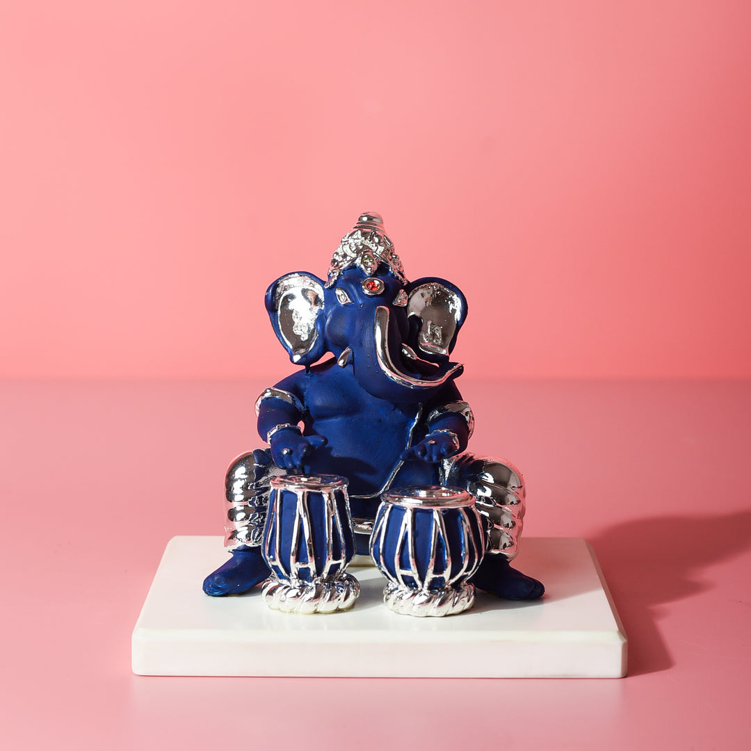 Blue Lord Ganesha With Tabla Idol