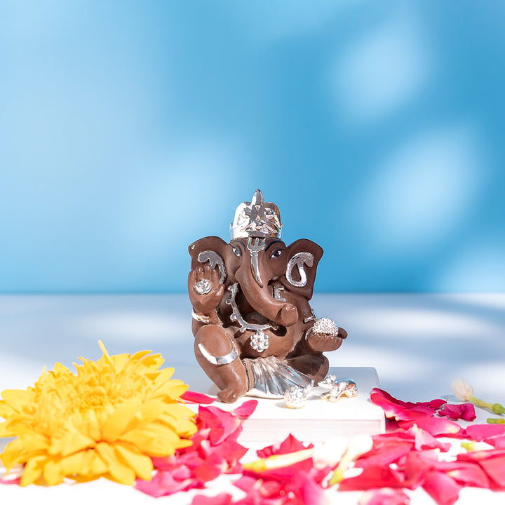 Brown Silver Ganesha Idol