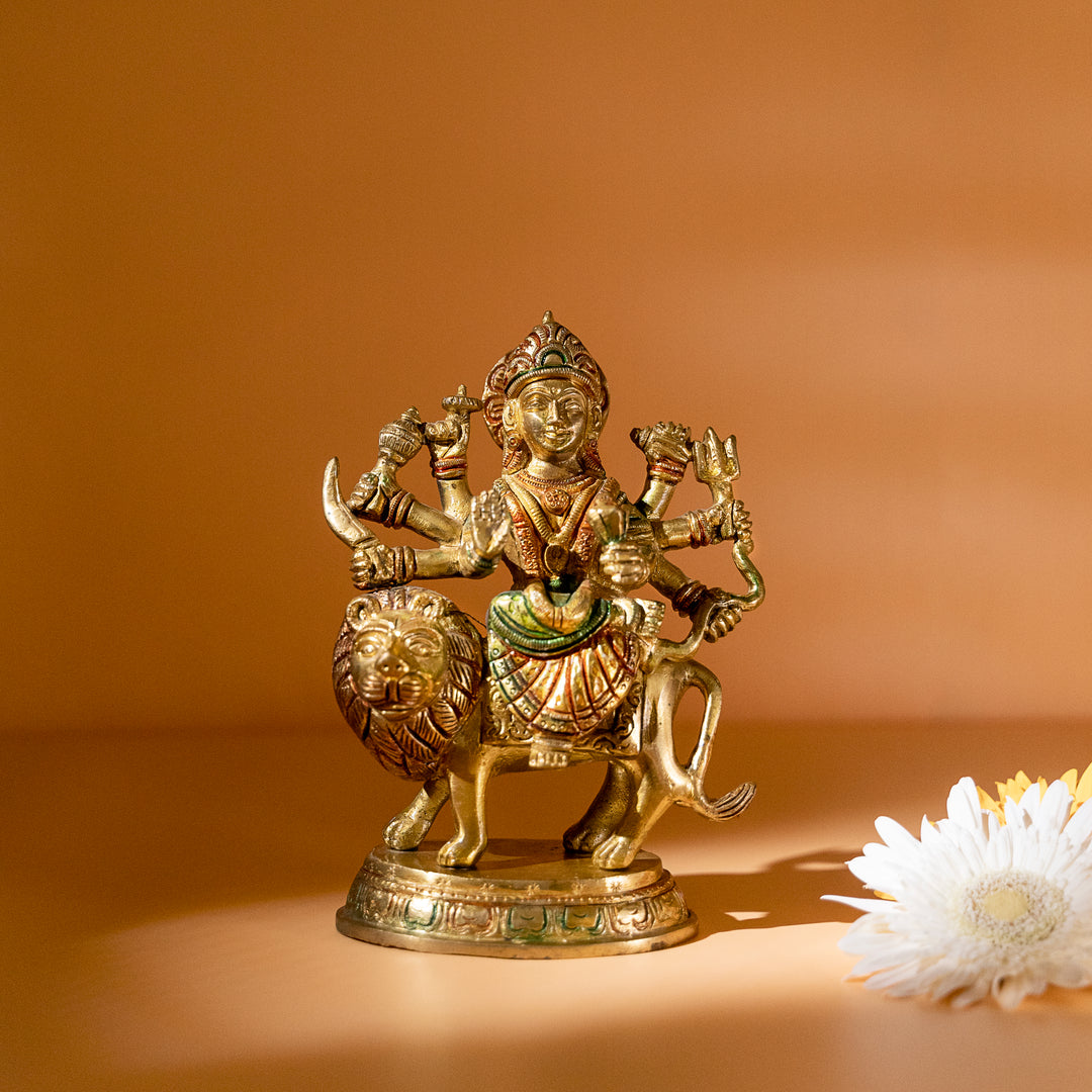 Durgadevi On Lion Brass Idol