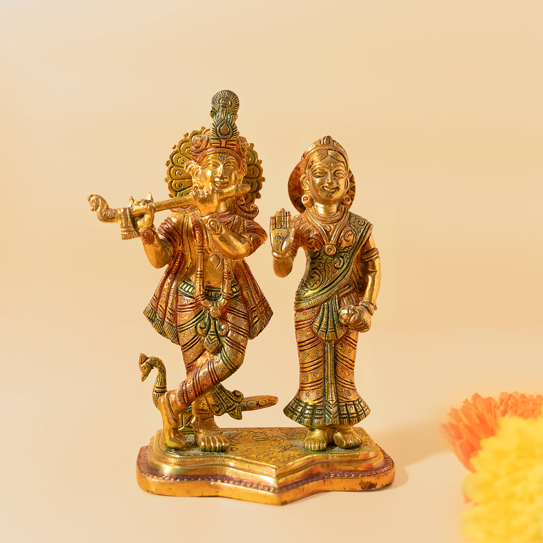 Krishna Radha Coloured Brass Idol