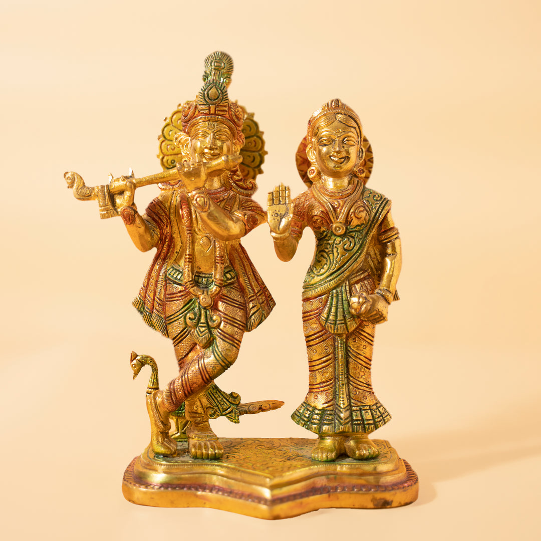 Krishna Radha Coloured Brass Idol