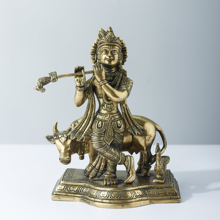 Krishna With Cow Brass Idol
