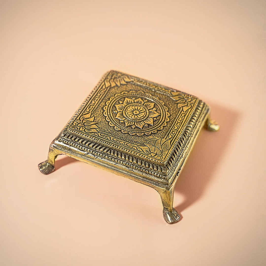 Lotus Engraved Brass Chowki