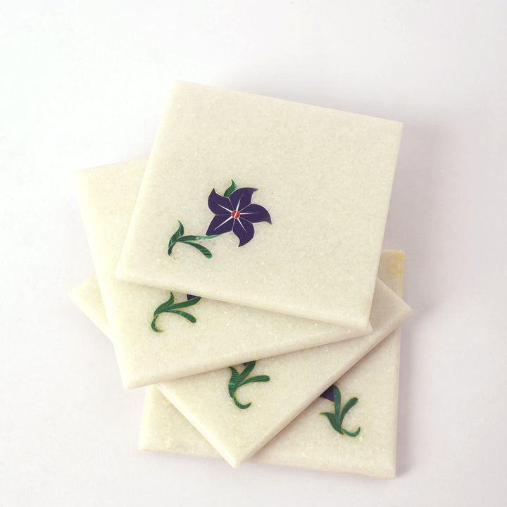 Blue Flora Marble Coasters