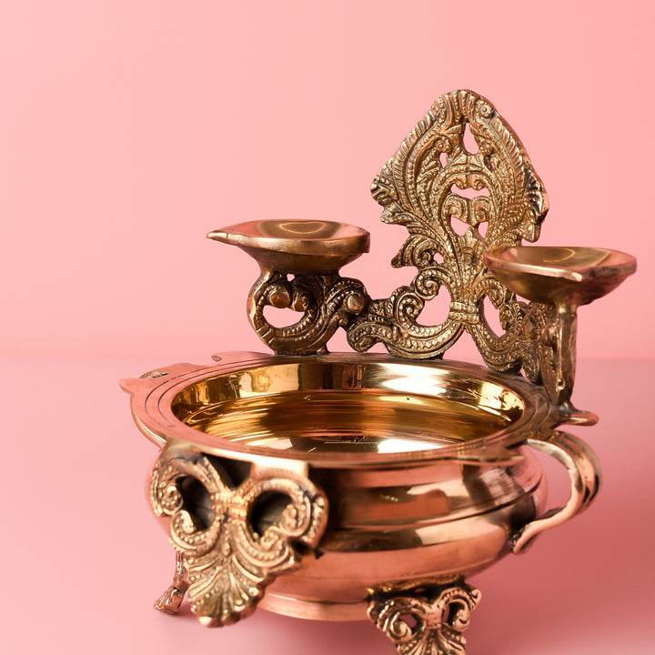 Peacock Metal Urli With Diya