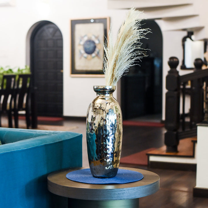 Silver Tall Urn Glass Vase
