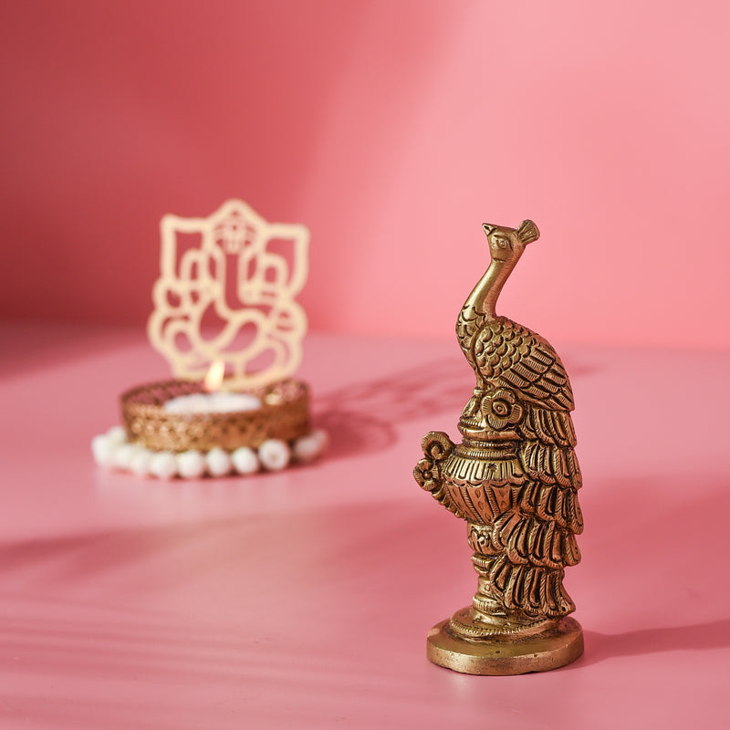 Small Brass Pedestal Peacock Figurine