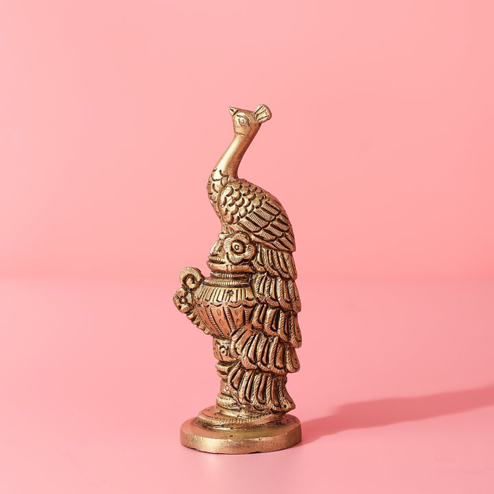 Small Brass Pedestal Peacock Figurine