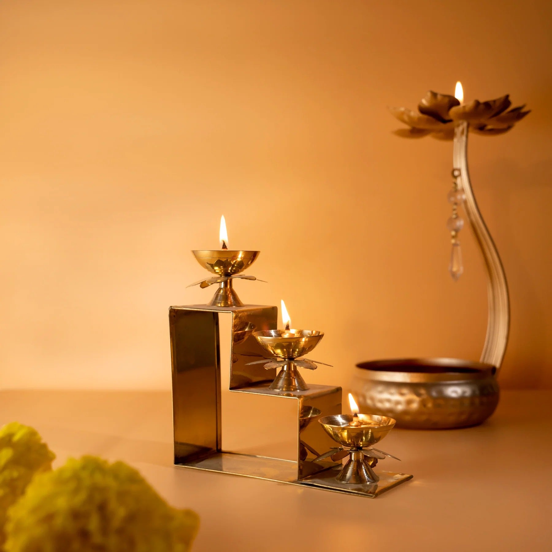 Diya Stacking 3 Step Brass Diya Stand – Samskara Home