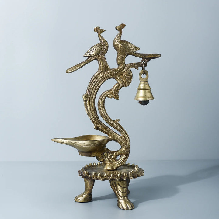 peacock brass oil lamp